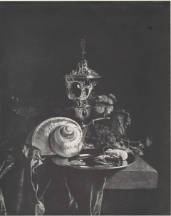 Still life with covered beaker and nautilus shell by Paulus van den Bosch