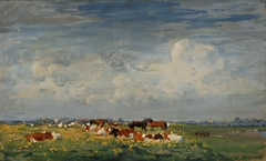 Summer meadow landscape on the Ijssel with a view of Hattem by Jan Voerman