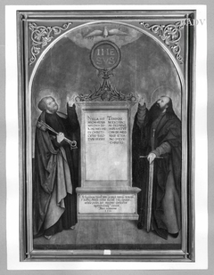 Tafelbild mit Darstellung der Apostel Petrus und Paulus mit Grabmahl des Stifters (Pfarrer Jakob Meusch)