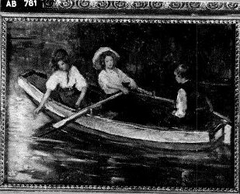 Twee meisjes en een jongen in een roeiboot by Johan Antoni de Jonge