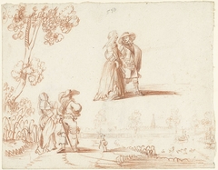 Twee paartjes lopend naast een kanaal by Gesina ter Borch
