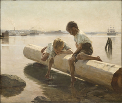 Two Boys on a Log (The Little Boat) by Albert Edelfelt