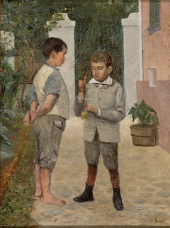 Two Boys Playing with a Kendama Toy by Belmiro de Almeida