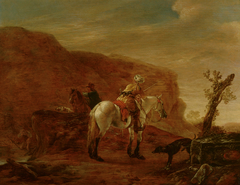 Two Horsemen by a Stream by Pieter Cornelisz Verbeeck