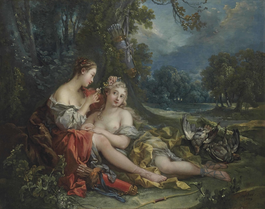 Two Nymphs of Diana resting after their Return from the Hunt