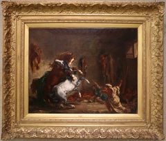 Arab Horses Fighting in a Stable by Eugène Delacroix