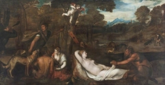 Venus and a Satyr (The 'Venus del Pardo'; after Titian) by Anonymous