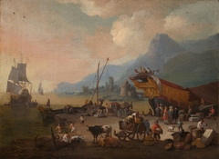 View of an Italian harbour by Pieter Bout