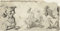 Vrouw met twee manden en twee lopende vrouwen, in profiel by Harmen ter Borch