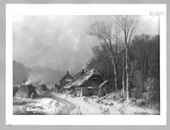 Winterlandschaft mit Schmiede und Meiler by Heinrich Bürkel