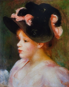 Young Girl in a Pink-and-Black Hat by Auguste Renoir
