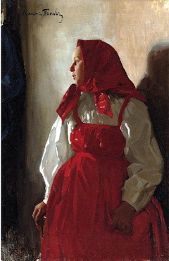 Young Girl in a Red Sarafan by Lukian Popov