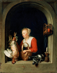 Young Woman Holding a Fowl in a Window