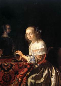 Young Woman threading Pearls by Frans van Mieris the Elder