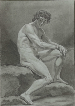Zittend mannelijk naakt, van opzij gezien, naar rechts by Hendrik Lageman