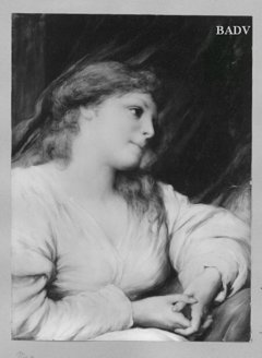 "Contemplation", Brustbild eines Mädchens im rosa Gewand by Gabriel von Max