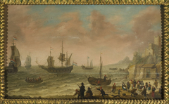 A Coastal Scene with Dutch Vessels and a Fish Market