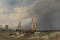A Dutch Barge and Merchantmen Running out of Rotterdam by Clarkson Frederick Stanfield