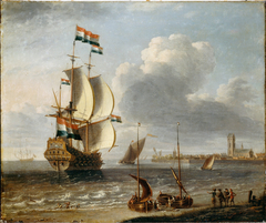 A Dutch East-Indiaman off Hoorn by Lorenzo a Castro