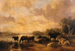 A River Scene (cattle by Thomas Sidney Cooper) by Frederick Richard Lee