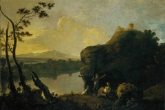 A River Scene with a Castle and Figures by Richard Wilson