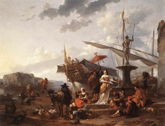 A Southern Harbour Scene by Nicolaes Pieterszoon Berchem