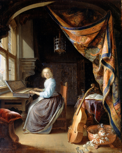 A Woman playing a Clavichord by Gerrit Dou