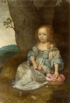 An Unknown Young Girl seated on the Ground with a Basket of Roses