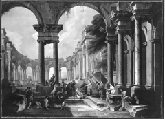 Architekturbild (Christus heilt den Gichtbrüchigen) by Giovanni Paolo Panini
