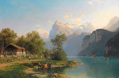 Blick auf den Vierwaldstätter See, im Hintergrund das Pilatusmassiv by Johannes Bartholomäus Duntze