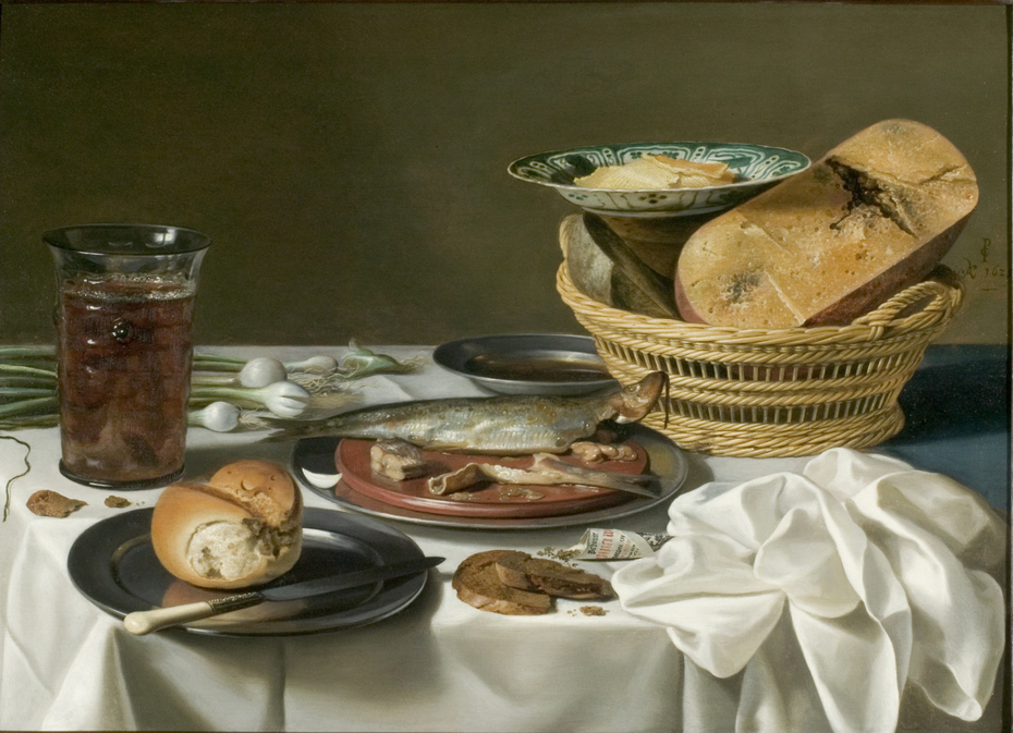 Pieter Claesz. - Breakfast Piece with a Tazza, Fruit, and Cheese