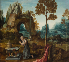 Büßender Hl. Hieronymus in einer Landschaft by Jan de Beer