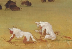 Catlin and His Indian Guide Approaching Buffalo under White Wolf Skins