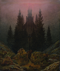 Cross and cathedral in the mountains by Caspar David Friedrich