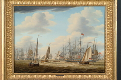 De Engelse vloot voor anker ter rede van Den Helder, 1799 by Engel Hoogerheyden