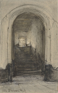 De trap in het Prinsenhof te Delft, waar prins Willem I werd vermoord in 1584 by Johannes Bosboom