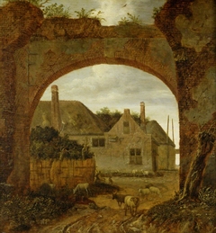 Farm Buildings seen through an Archway by Jan van der Heyden