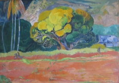 Fatata Te Moua (At the Foot of a Mountain) by Paul Gauguin