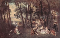 Fête galante in a Wooded Landscape by Antoine Watteau