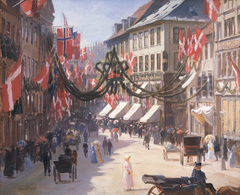 15. Flag Day in Copenhagen on a Summer Day, in Vimmelskaftet by Otto Bache
