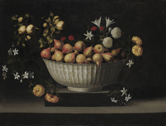 Flowers and Fruit in a China Bowl