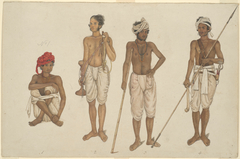 Four Recruits in White Dhotis, page from the Fraser Album by Anonymous