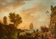 Harbour Scene - Evening (after Claude-Joseph Vernet ) by Charles François Grenier de Lacroix