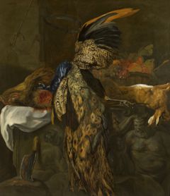 Hunting Trophy with a Dead Peacock and a Boar’s Head by Jan Fyt