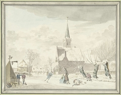IJsvermaak in het dorp Kortenhoef by Cornelis van Noorde