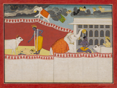 Krishna Blessed by Indra’s Elephant, Airavat, an illustration from book 10 of a Bhagavata Purana serie by Anonymous