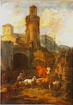 Landscape with a Shepherd and his Herd by a City gate