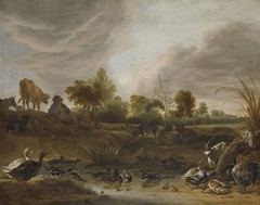 Landscape with animals by Cornelis Saftleven