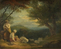 Landscape With Women, Sheep, And Dog by Richard Westall