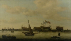 Launch of the 'Venerable', 74 guns, at Blackwall, 19 April 1784 by circle of Francis Holman
